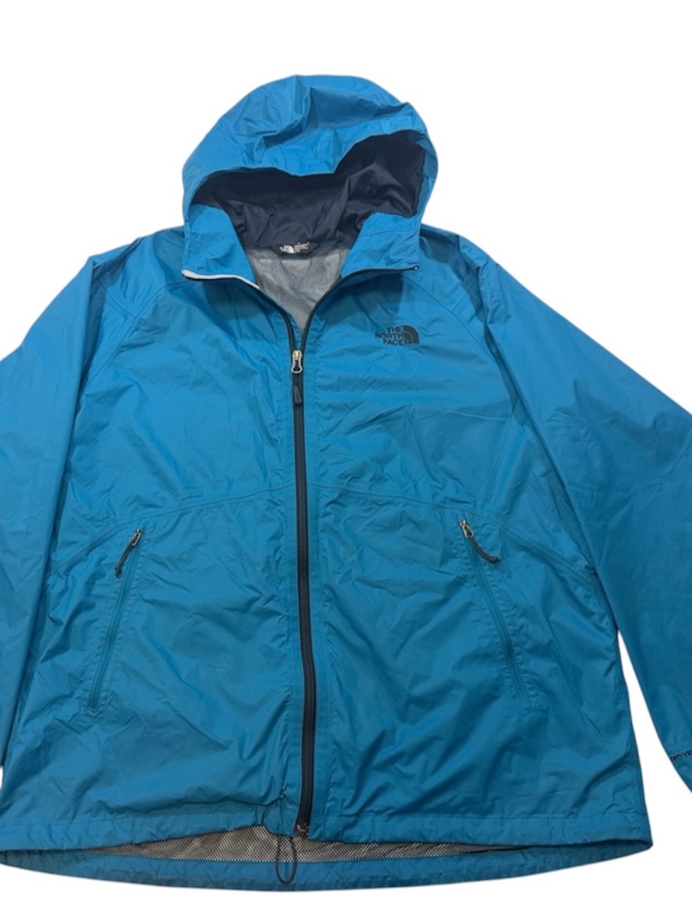 The North Face Men's Rain Jacket XL Blue Hooded Windbreaker Full Zip Gropcore